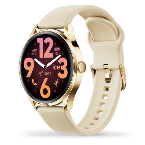 Montre Connectée ICE Smart 3.0 Ronde 1.20 – Gold Beige Réf. 025115 | Écran AMOLED, GPS, Suivi Santé, Appels & Notifications
