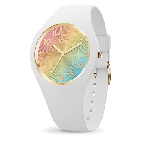 Montre Ice-Watch ICE Champagne White Rainbow 025249 – 37 mm – Blanc & Arc-en-ciel – Détails Dorés – Étanche 10 ATM