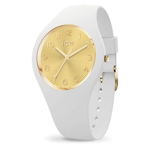 Montre Ice-Watch ICE Champagne 025250 – White Gold – 37 mm – Silicone Blanc & Détails Dorés – Étanche 10 ATM