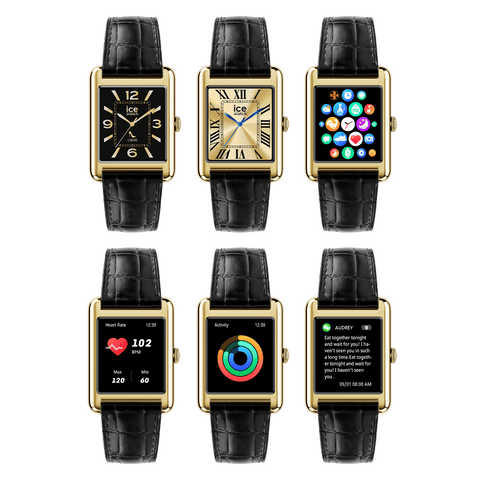 Montre connectée ICE smart TKS 2.0 – Réf. 025285 – Rectangulaire 1.41’’ AMOLED – Gold Black – Bracelet cuir alligator