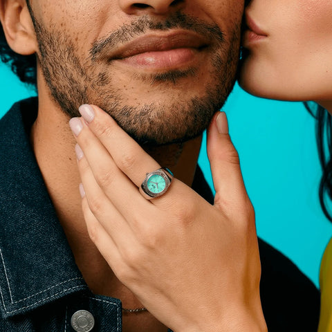 Montre Bague Ice-Watch Chouchou Silver Turquoise – S, Acier Inoxydable, Bracelet Élastique Ajustable