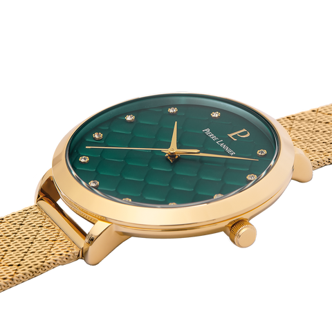 Montre Femme Pierre Lannier Grace 030M572 – Doré, Cadran Vert, Bracelet Acier Milanais 14 mm