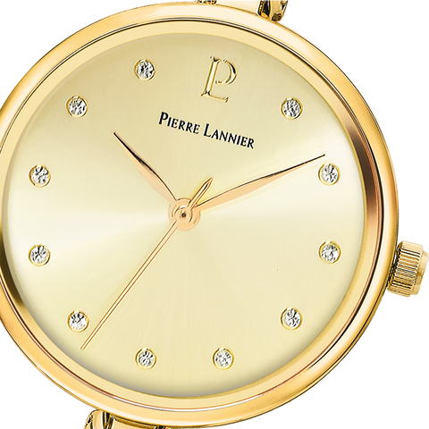 Montre Femme Pierre Lannier Leia 043L542 – Cadran Doré, Bracelet Acier Doré Élégant