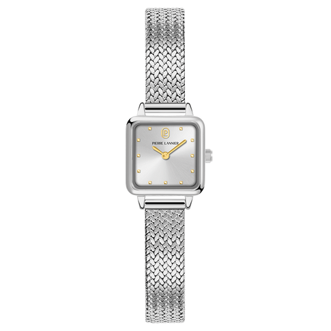 Pierre Lannier NÉORA 058J621 – Mini Montre Femme Carrée Argentée & Bracelet Milanais