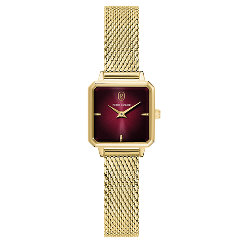 Montre Pierre Lannier Leonor 072J552 – Cadran Bordeaux Fumé – Bracelet Milanais Doré 12 mm – Femme – Quartz