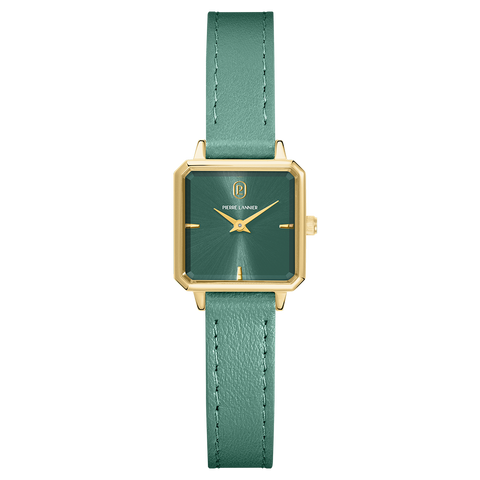 Montre Pierre Lannier Leonor 072J577 – Femme – Cadran Vert Soleillé – Bracelet Cuir Vert 12 mm – Doré – Fabriquée en France