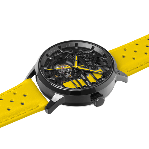 Montre Femme Pierre Lannier Paddock Noir Cadran Noir Bracelet Cuir Jaune – Réf. 145G849