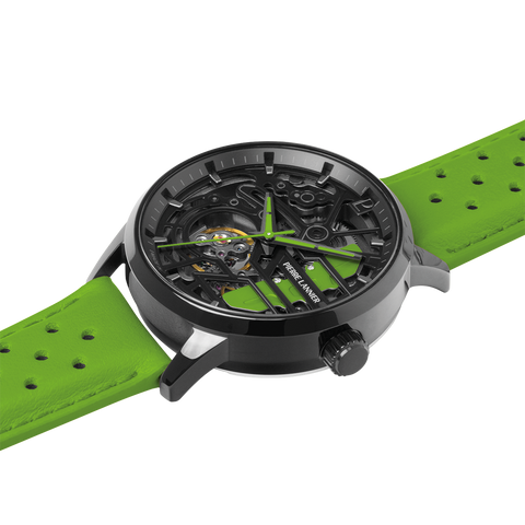 Montre Femme Pierre Lannier Paddock Noir Cadran Noir Bracelet Cuir Vert – Réf. 145G877