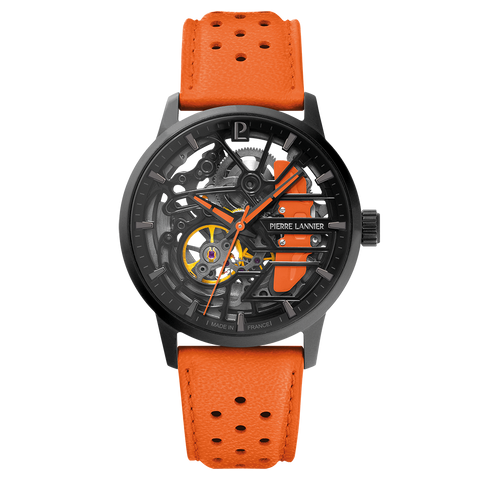 Montre Femme Pierre Lannier Paddock Noir Cadran Bracelet Cuir Orange – Réf. 145G899