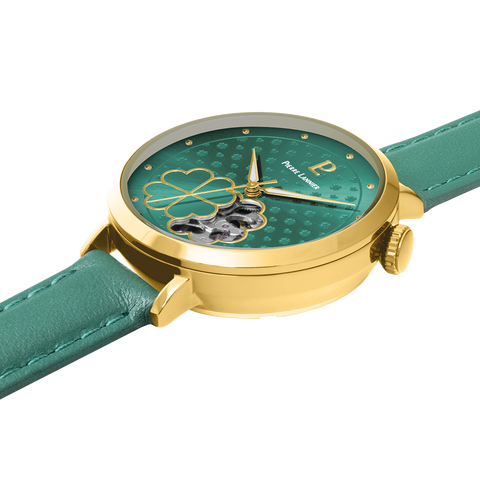 Montre Femme ESPERANCE Doré Cadran Vert Bracelet Cuir Vert 14 MM Réf 147K577