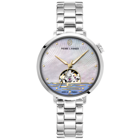 Montre Femme Pierre Lannier Australe 148H691 – Automatique – Argenté & Cadran Blanc Nacré – Bracelet Acier 14 mm – Fabriquée en France