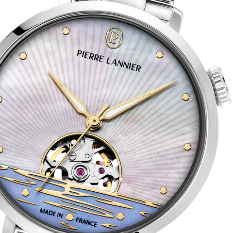 Montre Femme Pierre Lannier Australe 148H691 – Automatique – Argenté & Cadran Blanc Nacré – Bracelet Acier 14 mm – Fabriquée en France