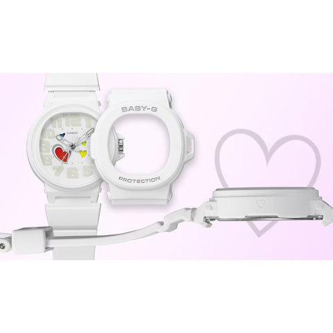 Montre CASIO BABY-G BGA-10-7AER – Playful Hearts Series | Blanc Mat, Cadran à Cœurs Changeants, Étanche 100M & Résistante aux Chocs