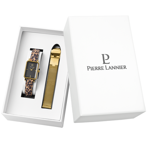 Pierre Lannier Ariane 166F539 – Coffret Montre Femme Dorée Bracelet Léopard