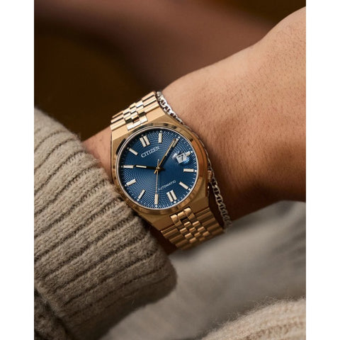 Montre Citizen Tsuyosa 60 Automatique 40 mm – Réf. NK0023-57L – Acier Doré Rose, Cadran Bleu Cendré, Verre Saphir, Réserve 60 h