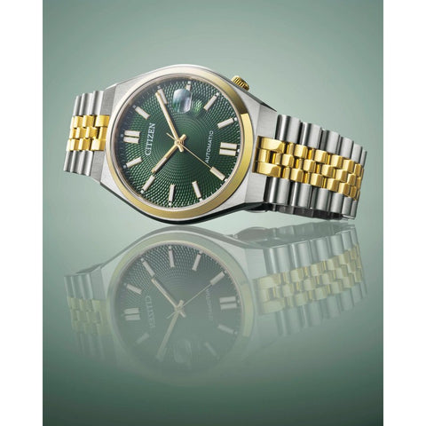 Montre Citizen Tsuyosa 60 Automatique 40 mm – Réf. NK0024-54X – Acier Bicolore Doré, Cadran Vert, Verre Saphir, Réserve 60 h