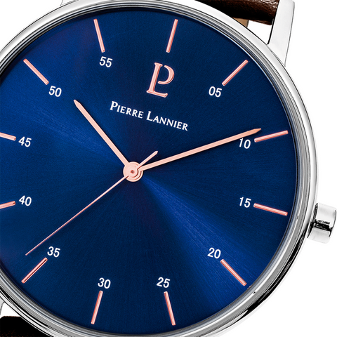 Montre Homme Pierre Lannier Cityline 202J164 – Cadran Bleu, Bracelet Cuir Brun Élégant