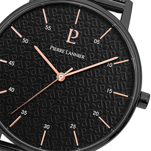 Montre Homme Pierre Lannier Cityline 203F438 – Cadran Noir, Bracelet Acier Milanais Noir Élégant
