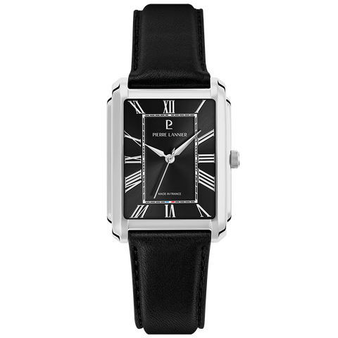 Pierre Lannier EMPIRE 212G133 – Montre Homme Rectangulaire Cadran Noir & Cuir Noir
