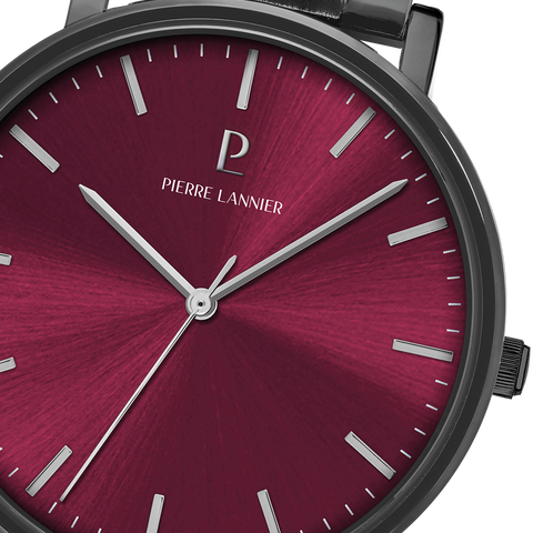 Montre Homme Pierre Lannier Essential 252G459 – Cadran Bordeaux – Bracelet Acier Gris – 41 mm