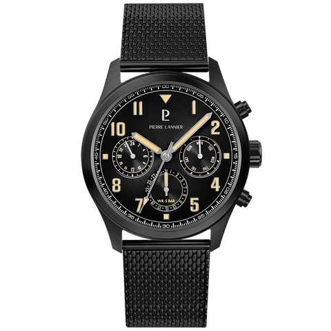Pierre Lannier Aviateur 258M439 – Montre Homme Noire & Dorée