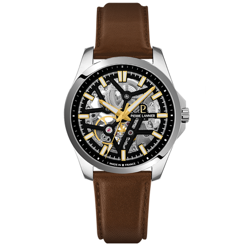 Pierre Lannier SKELETOM 304G134 – Montre Automatique Squelette Cuir Brun 40 mm