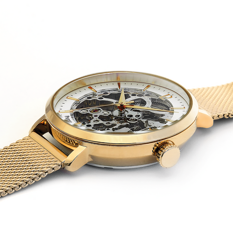 Montre Femme Pierre Lannier Automatique 309D528 – Cadran Argenté, Bracelet Acier Milanais Doré 37mm