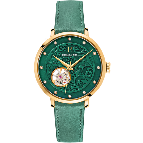 Montre Femme Pierre Lannier Eolia 310F577 – Automatique – Cadran Vert – Bracelet Cuir Vert – 37 mm