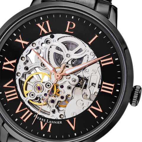 Montre Homme Pierre Lannier 316D439 – Automatique Cadran Noir, Bracelet Acier Noir 42mm