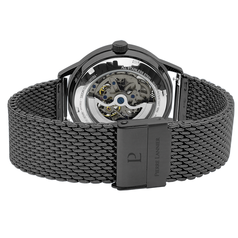 Coffret Pierre Lannier Paddock 385C449 – Homme – Automatique Squelette Noir & Jaune – 2 Bracelets Interchangeables – Fabriqué en France