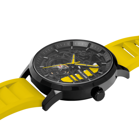 Pierre Lannier Paddock 341A449 – Montre Homme Chronographe 43mm Cadran Noir Bracelet Jaune Sport Racing