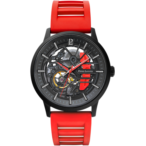 Pierre Lannier Paddock 341A459 â Montre Homme Chronographe 43mm Cadran Noir Bracelet Rouge Sport Automobile