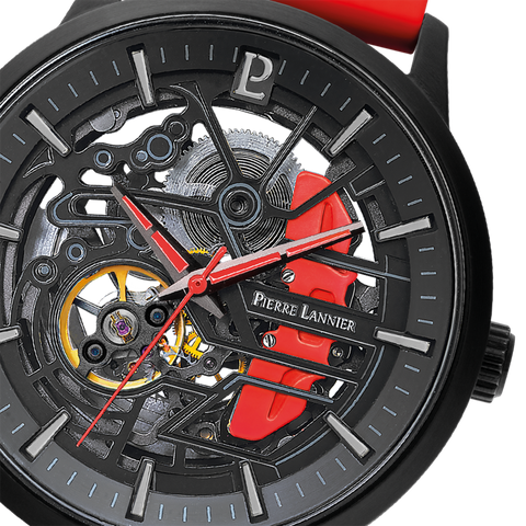 Pierre Lannier Paddock 341A459 â Montre Homme Chronographe 43mm Cadran Noir Bracelet Rouge Sport Automobile
