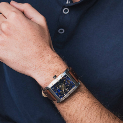 Montre Homme Pierre Lannier Hector Argenté Cadran Bleu Bracelet Cuir Brun – Réf. 342A164