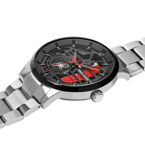 Montre Pierre Lannier Paddock 343B151 – Homme – Automatique Squelette Noir – Bracelet Acier Argenté – Fabriquée en France