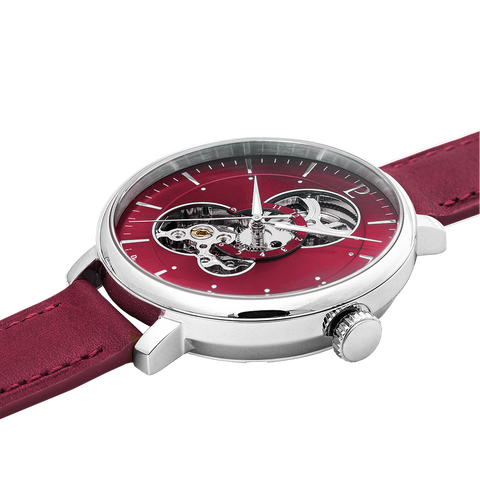 Montre Femme Pierre Lannier Mélodie Automatique 37 mm – Réf. 348A655 – Cadran Framboise, Bracelet Cuir Framboise