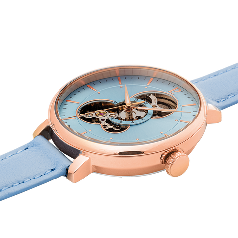 Montre Femme Pierre Lannier Mélodie Automatique 37 mm – Réf. 349A966 – Cadran Bleu Pastel, Bracelet Cuir Bleu, Cœur Ouvert