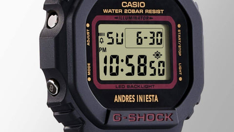 Montre G-SHOCK DW-5600INI-1ER Andrés Iniesta – Édition Limitée, Résine Bio, Rétroéclairage LED, Étanche 200M