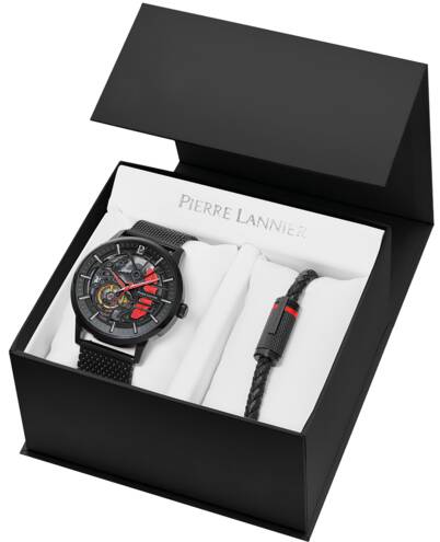 Coffret Pierre Lannier Paddock 384B439 â Montre Homme Full Black + Bracelet Acier Noir â Style Sport Chic â IdĂ©e Cadeau