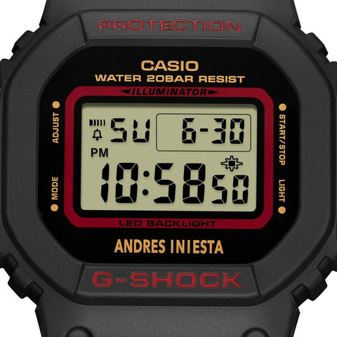 Montre G-SHOCK DW-5600INI-1ER Andrés Iniesta – Édition Limitée, Résine Bio, Rétroéclairage LED, Étanche 200M