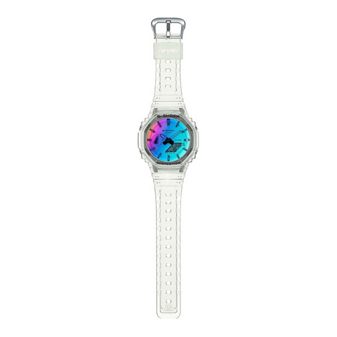Montre Casio G-SHOCK GA-2100SRS-7AER – CasiOak G-Classic Blanche Irisée | Résistante aux Chocs, Ultra-Légère & Design Futuriste