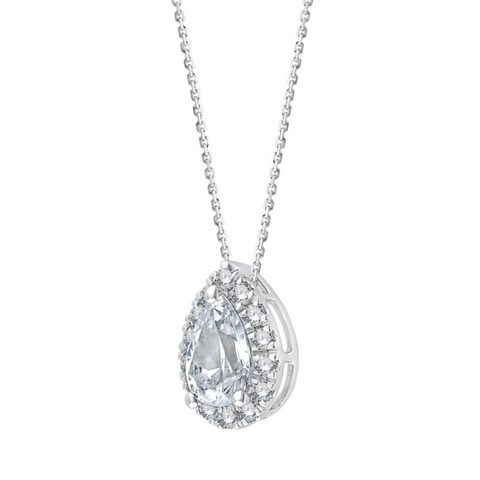 Collier Lady Eïko – Diamant de Synthèse Poire 0.60 ct & Entourage – Or 18K – 42 cm