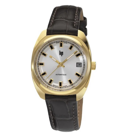 Montre LIP Général de Gaulle 671881 – Automatique 35mm – Acier doré jaune & cadran argenté – Fabriquée en France à Besançon