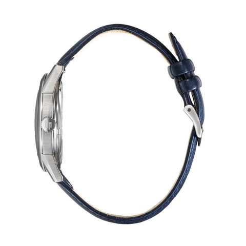 Montre LIP Himalaya Classique 40 mm 671727 – Quartz – Cadran Blanc Argenté – Bracelet Cuir Bleu – Verre Saphir – Fabriquée en France