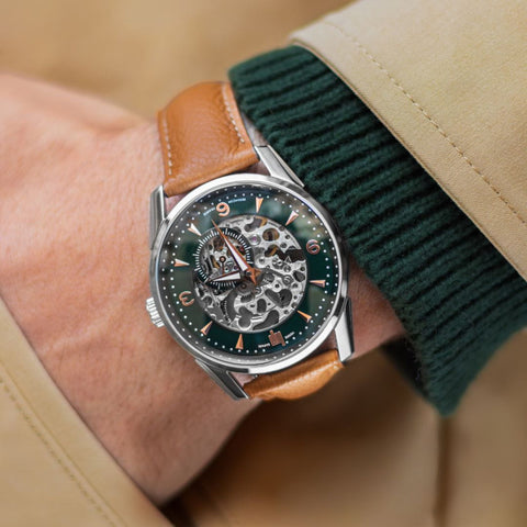 LIP Himalaya Automatique Squelette 40 mm – Forest Green x Peugeot Motocycles