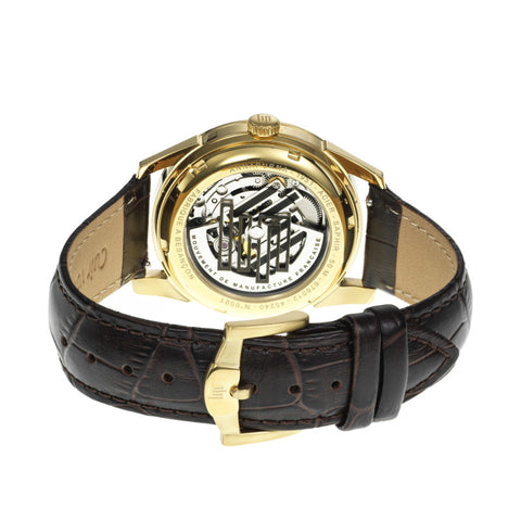 Montre LIP Annapurna Automatique 39 mm – Réf. 676012 – Mouvement Manufacture R26, PVD Doré, Cadran Blanc, Bracelet Cuir Alligator Marron