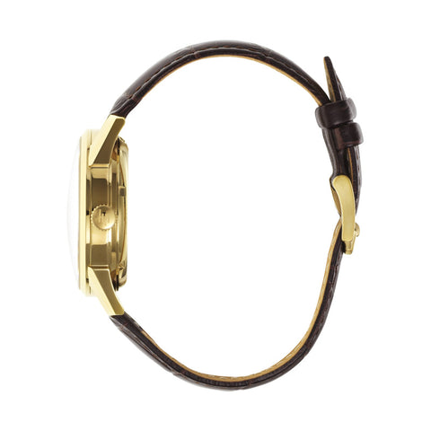 Montre LIP Annapurna Automatique 39 mm – Réf. 676012 – Mouvement Manufacture R26, PVD Doré, Cadran Blanc, Bracelet Cuir Alligator Marron