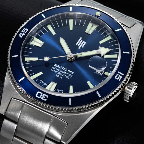 Montre LIP Nautic 666 Automatique 39 mm – Réf. 676052 – Mouvement Manufacture R26, Acier & Verre Saphir, Étanche 200 m, Bracelet Acier