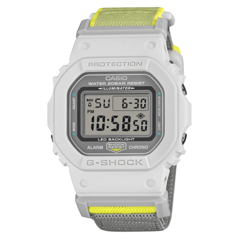 G-SHOCK DW-5600MNC-7A8ER – Montre Gris Clair Jaune Fluo Bracelet FIDLOCK®
