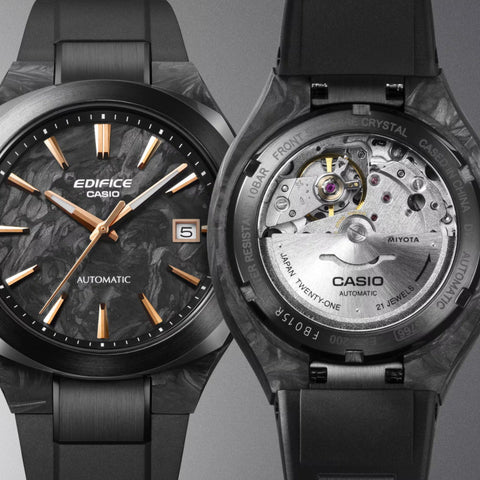 Montre Homme Casio Edifice EFK-200XPB-1AER Automatique | Boîtier & Cadran Carbone Forgé Noir et Index Or Rose